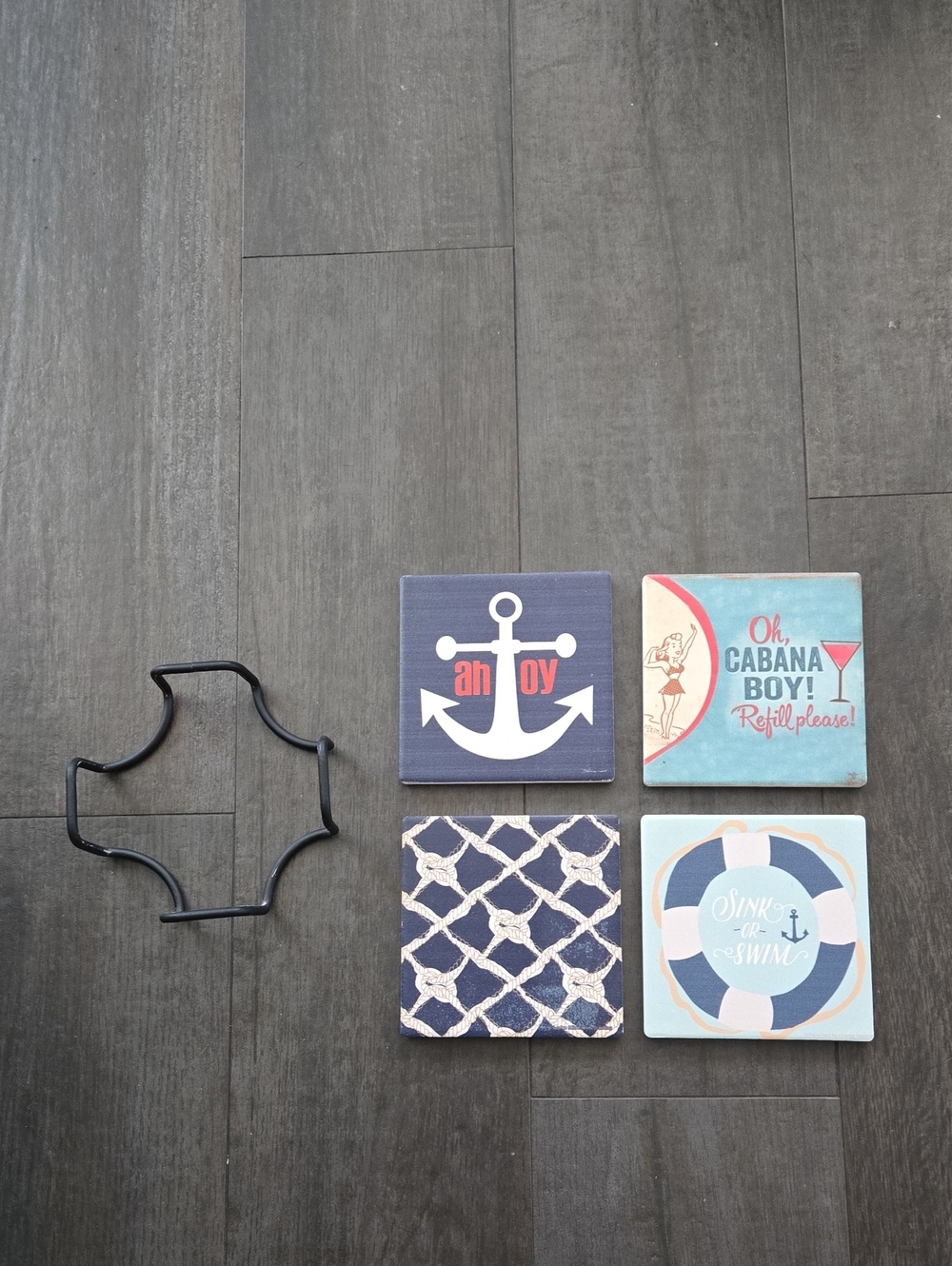 Nautical Anchor Coaster Set - Navy & Aqua